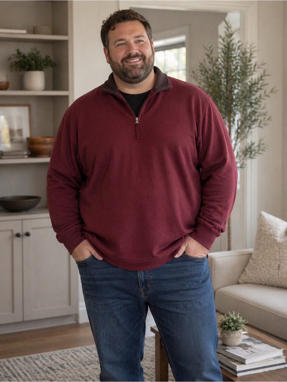 Hugo Boss Men’s XXXL Burgundy 1/4 Zip Pullover Sweater Grandpa Core